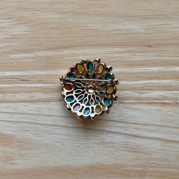 Casual Corner Blue Yellow Green Gold Gemstone Brooch Pin - Picture 3 of 4